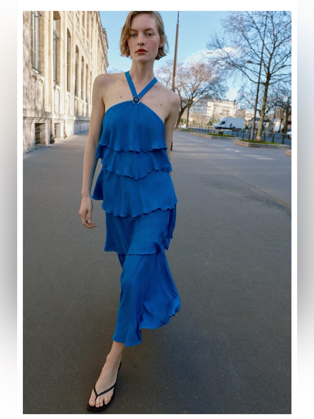 Zara Cobalt Blue Tiered Halter Maxi Dress